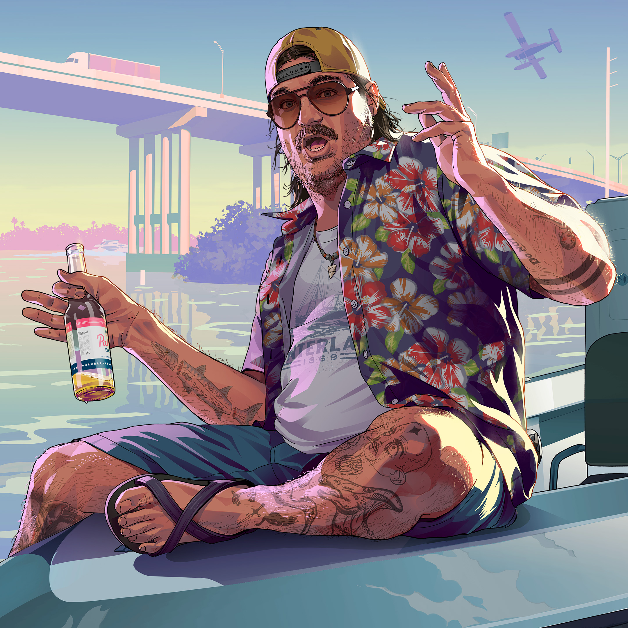 Cal Hampton em artwork oficial de GTA VI